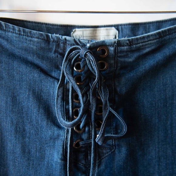 Free People Lace Up Tie Front High Waist Skinny Jeans Dark Wash - Picture 4 of 12